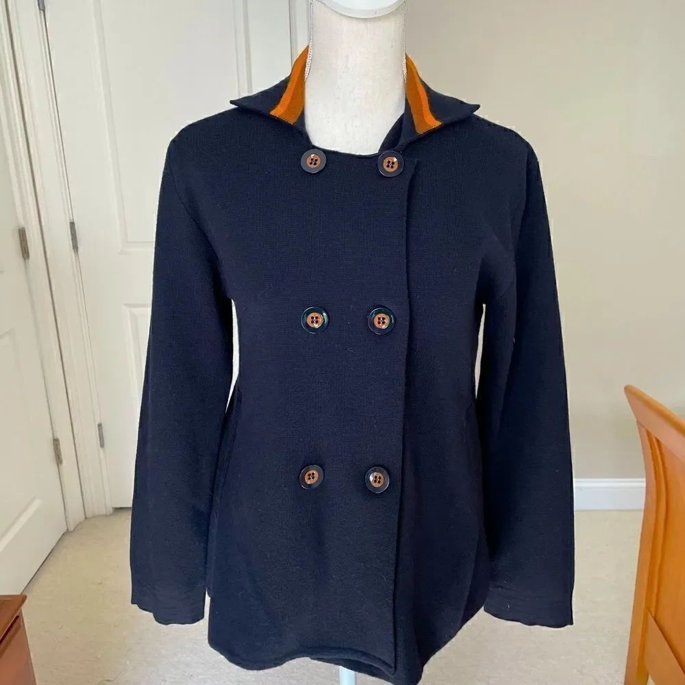 Alpha Studio Navy and Orange Knit Jacket - Picture 4 of 8